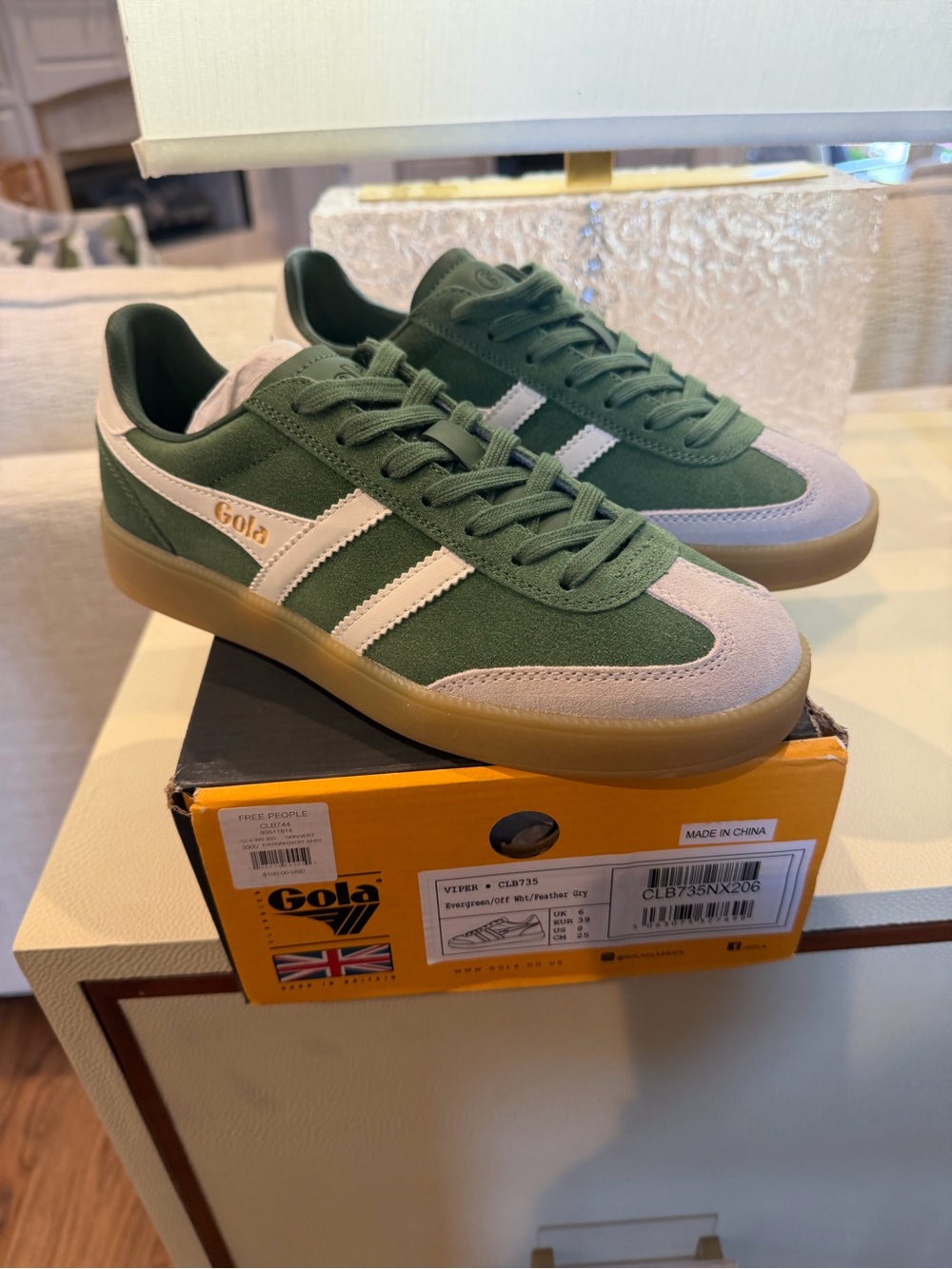Free People Gola Viper Sneakers in Evergreen & Off White
